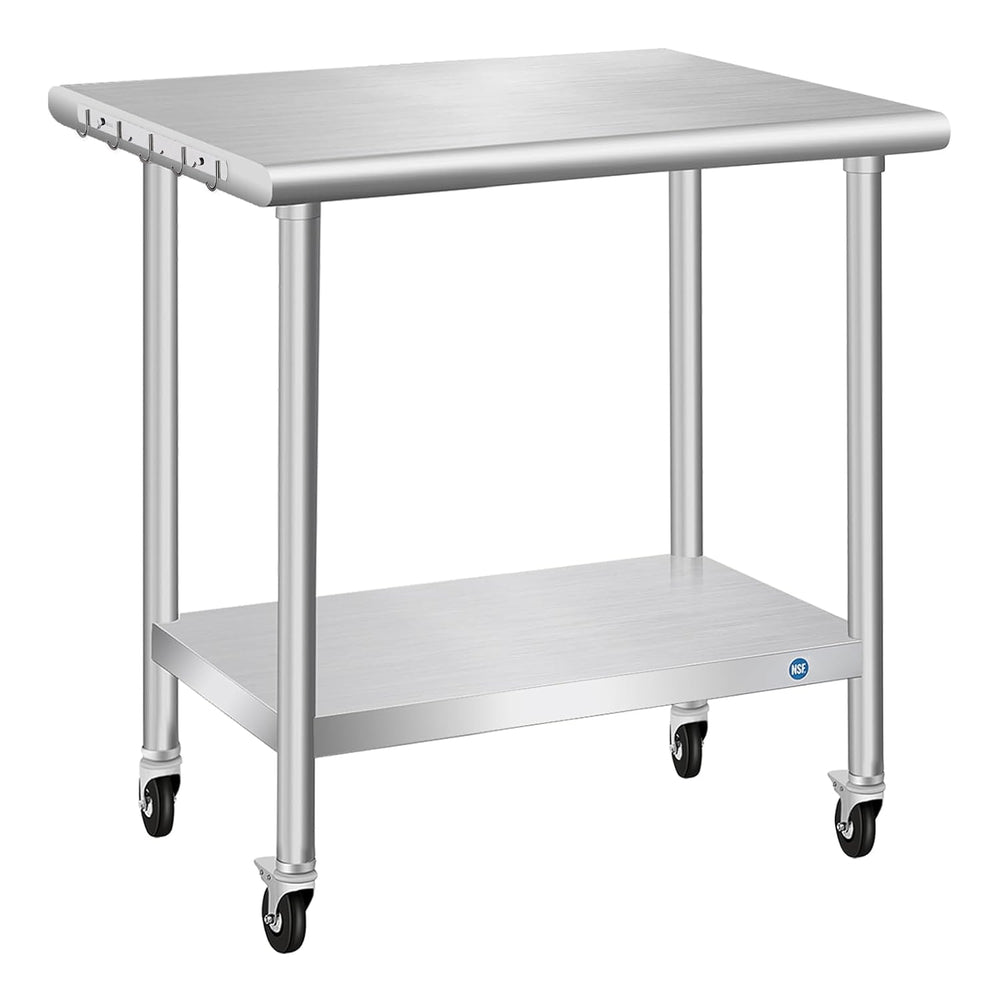 Stainless Steel Table with Wheels, Stainless Table for Prep & Work, 24x30...
