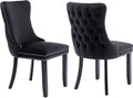 Modern Dining Chairs Set of 2, Upholstered Dining Chair with Full Back and Button Tufting, Black Velvet Accent Chair, Sillas de Comedor, Comfy Kitchen Chairs (Black, Velvet, 2Pcs)