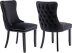Modern Dining Chairs Set of 2, Upholstered Dining Chair with Full Back and Button Tufting, Black Velvet Accent Chair, Sillas de Comedor, Comfy Kitchen Chairs (Black, Velvet, 2Pcs)