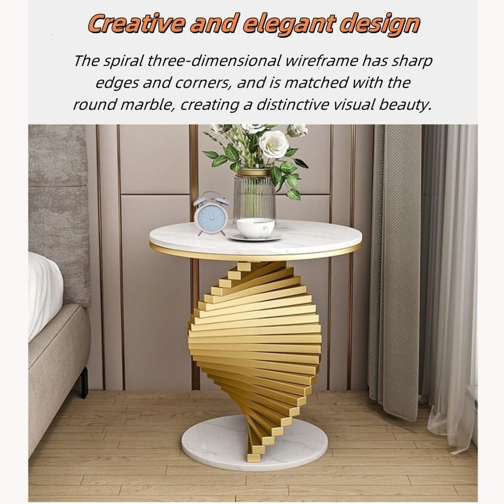 Round Marble Table Coffee Table, Luxury Living Room Side Table, Modern Bedroo...
