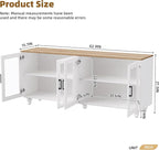 Ball & Cast Farmhouse TV Stand with Tempered Glass Doors for TVs up to 70",Sideboard Buffet w/5 Solid Wood Gourd-Shaped Legs & Adjustable Shelf,Entertainment Center for Living Room,White+Natural