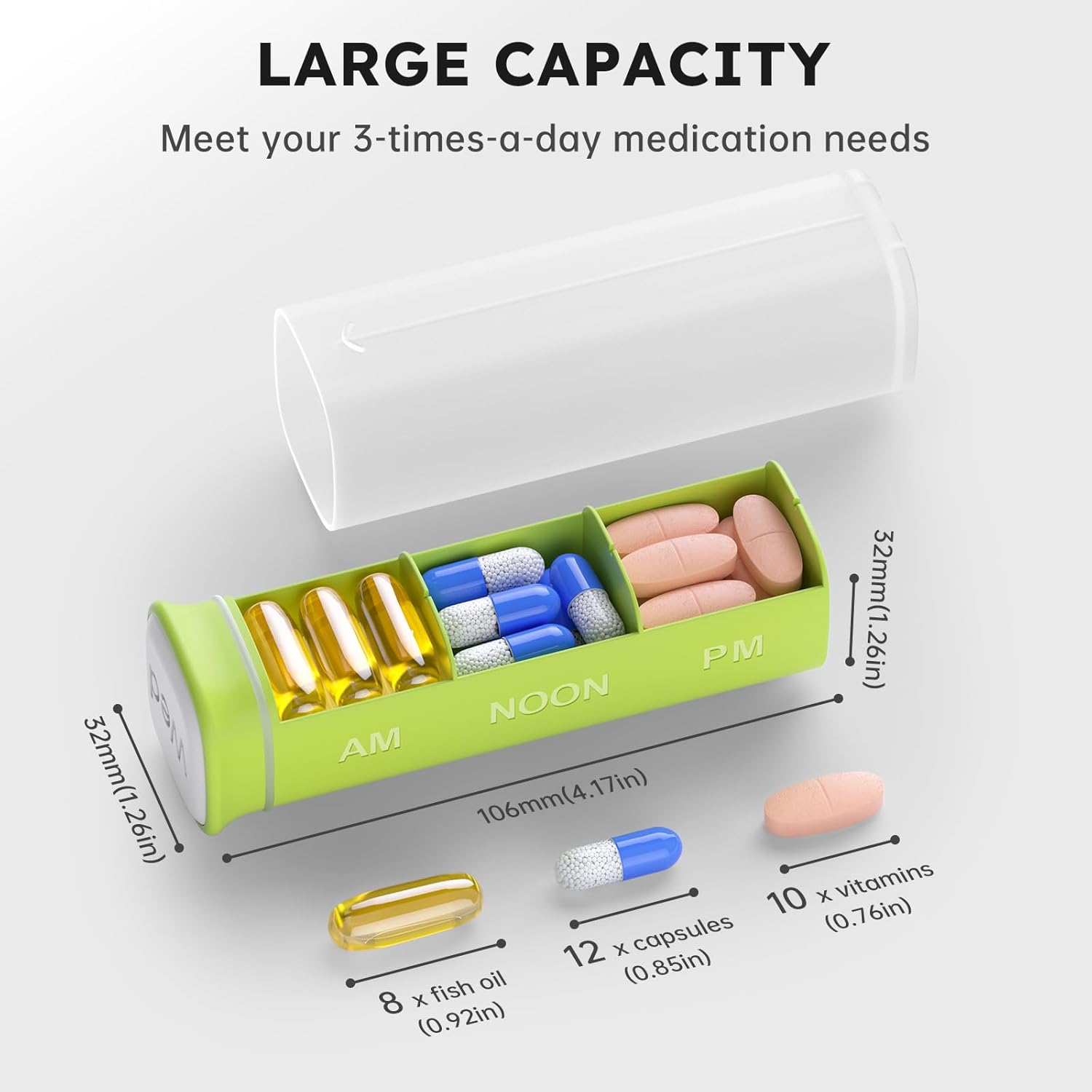 Weekly Pill Organizer 3X a Day, Detachable Pill Box 7 Day, Large 3 Times Daily Pill Case, Travel Pill Container Holder, Week Medication Dispenser Pillbox for Vitamin Supplement Medicine, White