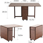 Walnut Drop Leaf Folding Dining Table with 2 Drawers and 4 Wheels, Wooden Padded Chairs Set of 2, Space Saving Dining Table with 2 Chairs