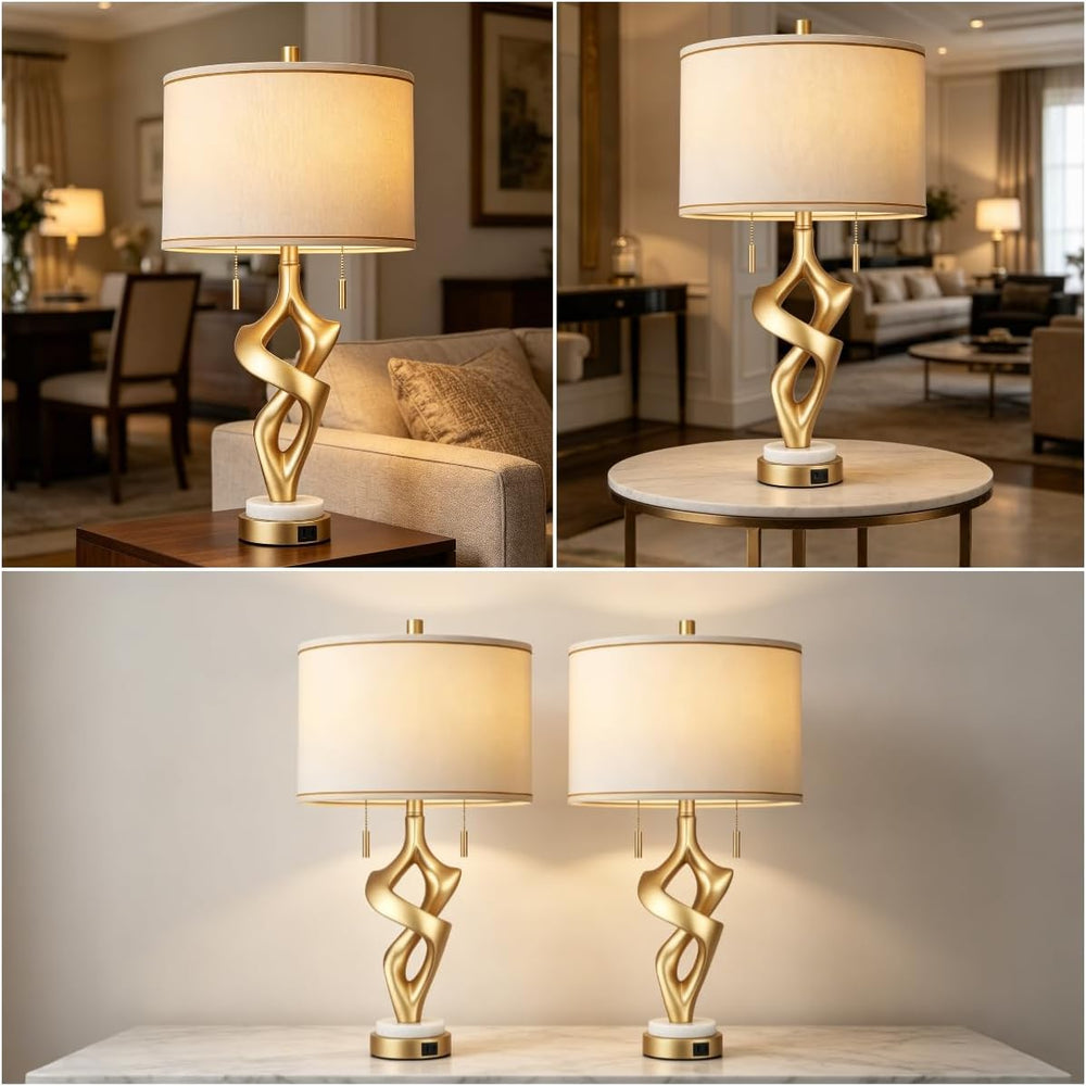 ROTTOGOON Gold Table Lamps for Living Room Set of 2, Modern Nightstand Lamps ...