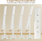 Giantex Standing Jewelry Armoire with Lighted Full Length Mirror, Lockable Jewelry Cabinet Organizer with 20 LED Lights, Adjustable Tilt, Large Storage for Earrings, Rings, Necklaces, White