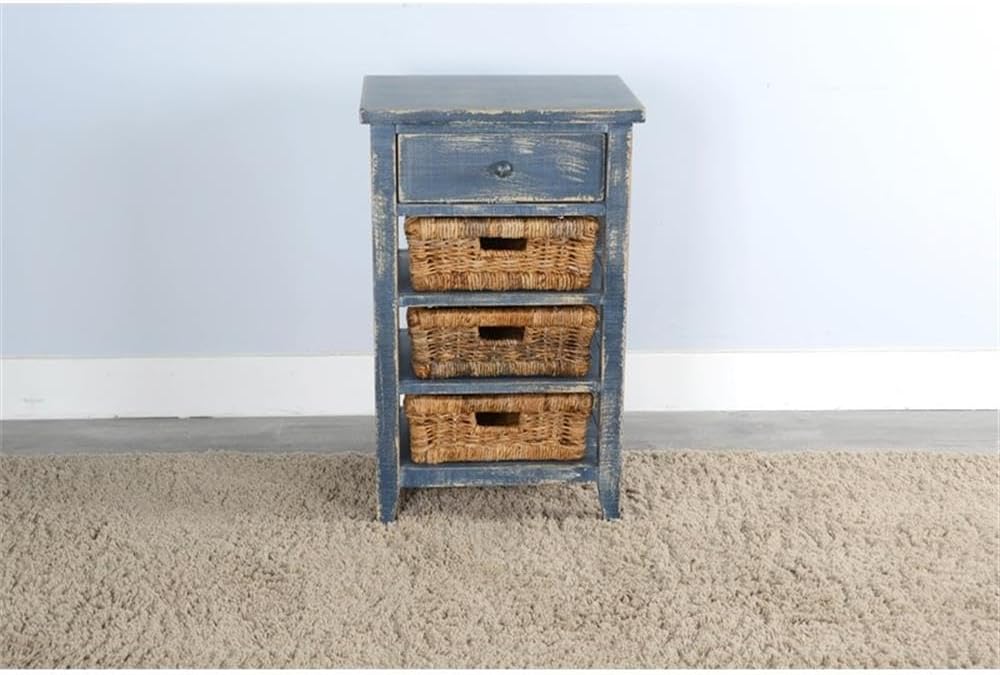 Pemberly Row Solid Wood End Table, Ocean Blue Finish, Rough Sawn Mahogany, St...