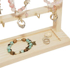 2 Layers of Wooden Display Eacks With Hooks for Necklaces. Rings, Earrings, Bracelets, And Other Jewelry Storage Display Rack