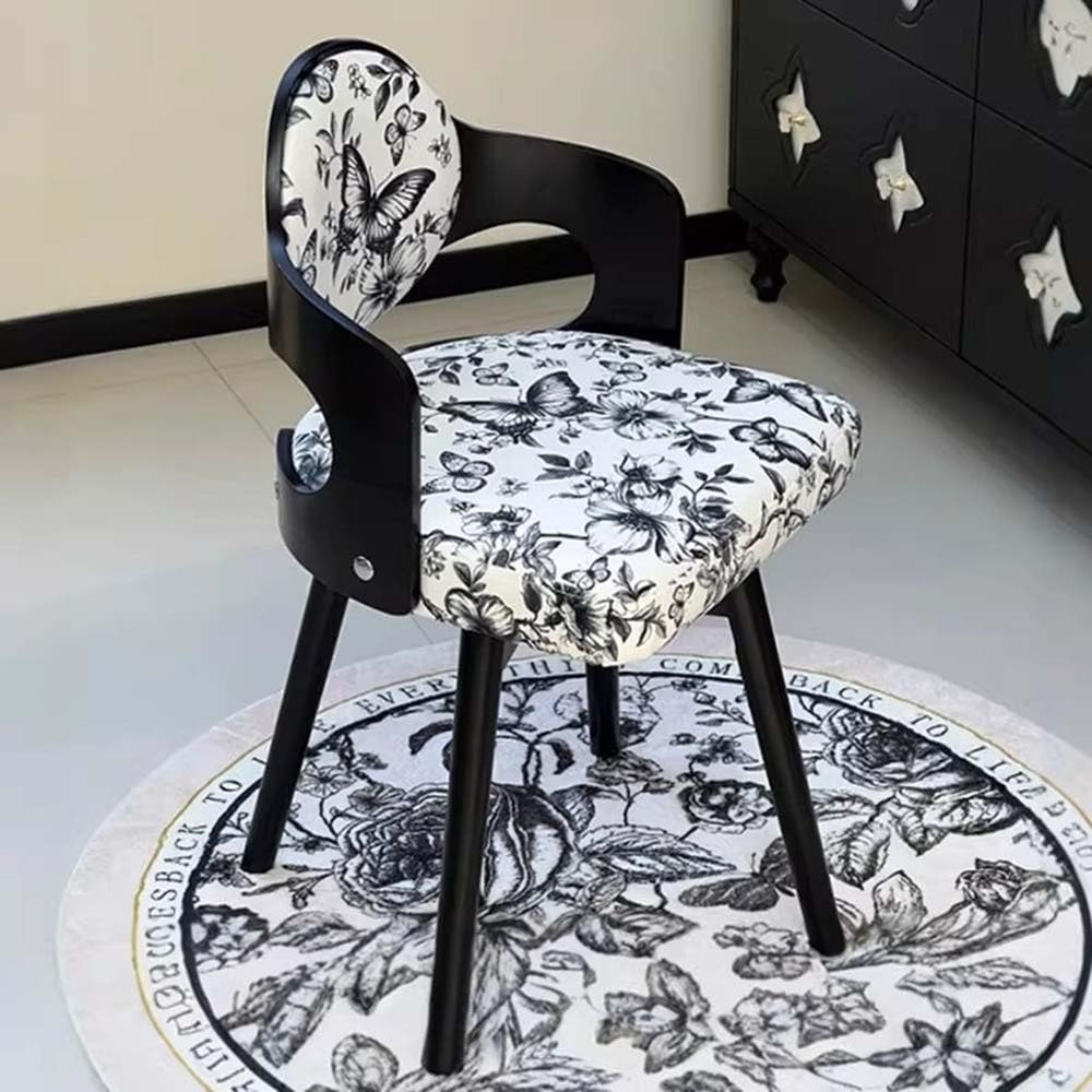 Etlegor Retro Wood Swivel Vanity Chair with Back, Square Makeup Chair, Uphols...