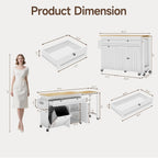 Kitchen Islands with Storage, Kitchen Island on Wheels with Extendable Dining Table and Power Outlet, Rolling Island Cart with Trash Cabinet, Spice Rack & Towel Rack, White