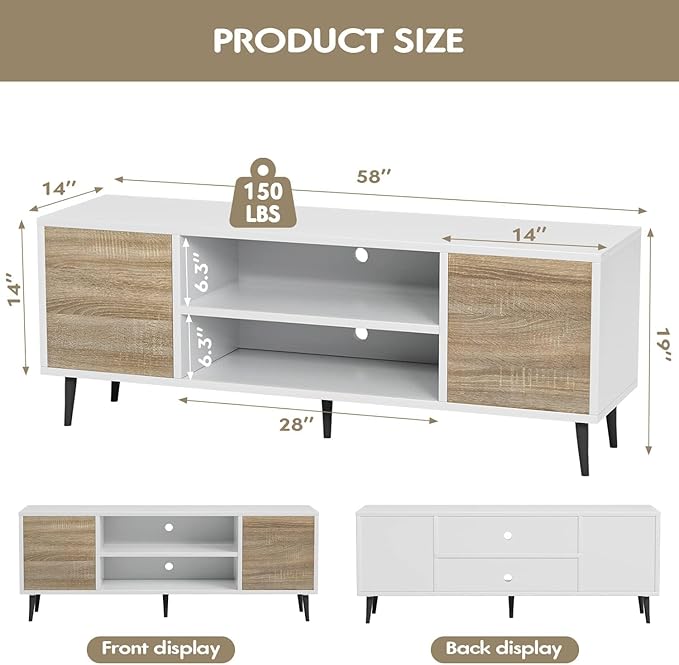 YESHOMY Modern TV Stand for 65" Television, Entertainment Center with Tw...