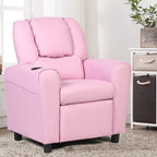 Kids Recliner chair, toddler Armchair Upholstered Couch with Cup Holder, Backrest, baby Leather sofa with Headrest and Footrest, Child Furniture for Ages 2-7(Pink)