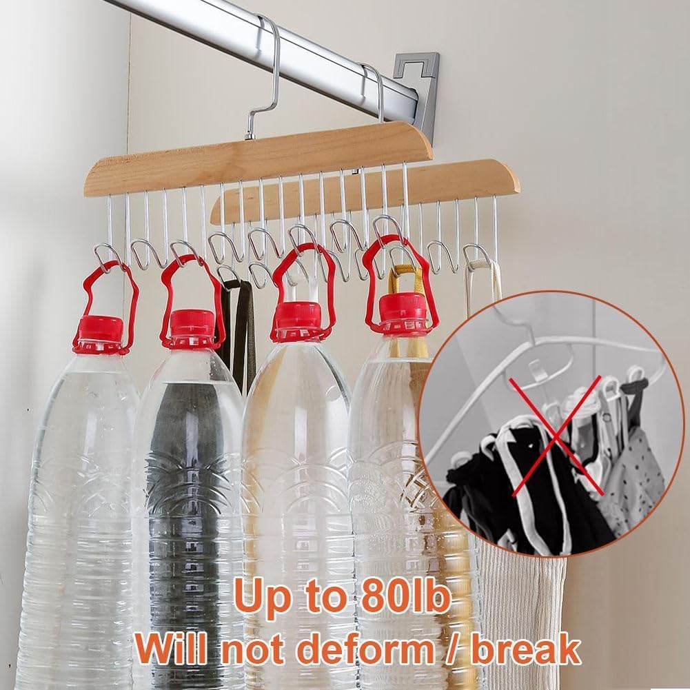 Bra Hangers for Closet Organizer with 16 Metal Hooks Belt Hanger for Closets Space Saving Multi Hook Hanger Non-Slip Tank Top Hanger 360°Rotating Display Belt Organizer for Tie, Hat, Bra Wooden 3 Pack