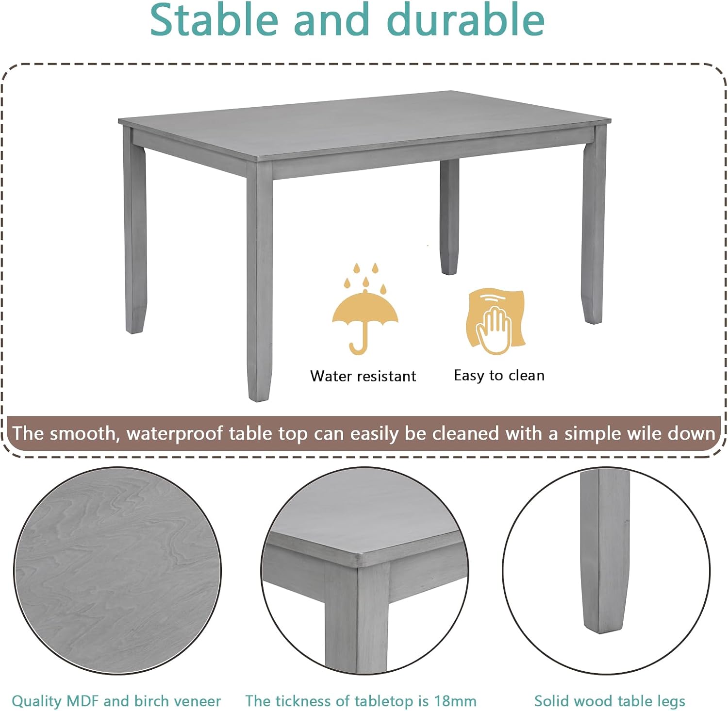 LUMISOL 5-Piece Modern Dining Set, Rectangular Wooden Kitchen Table with 4 Upholstered Chairs for Kitchen, Dining Room, Living Room, Grey