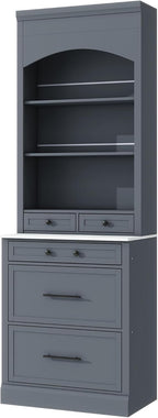 Bellemave 83.7" Tall KitchenPantry,Kitchen Pantry Storage Cabinets with Adjustable Shelf and 5 Storage Drawers, Kitchen Pantry with Faux Marble Top for Kitchen, Dining Room, Living Room.(Gray)