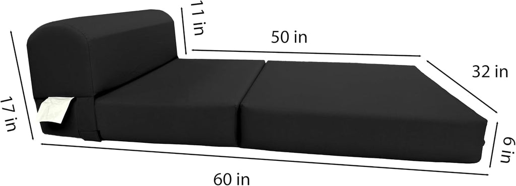 D&D Futon Furniture Sleeper Chair Folding Foam Bed, Portable Studio Guest Sofa Beds 6 x 32 x 70 Black