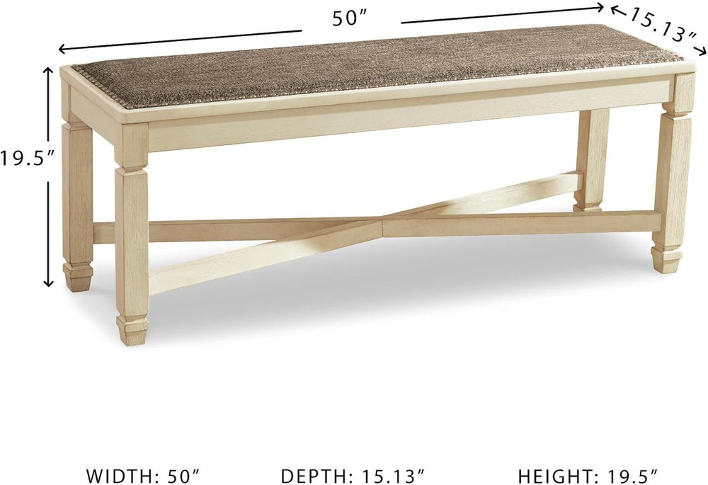 Signature Design by Ashley Bolanburg Upholstered Dining Bench, 50", Whit...