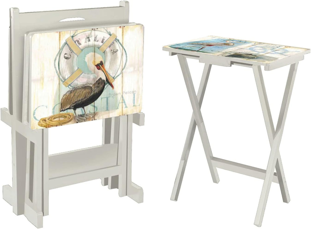 Cape Craftsmen Coastal Bird Folding TV Tray Tables - Shorebird-Themed Design,...