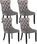 Grey Velvet Dining Chairs Set of 4, Upholstered Dining Room Chairs with Back Ring Pull Trim and Solid Wood Legs,Tufted Wingback Kitchen Chairs for Dining Room,Living Room,Kitchen(Grey)