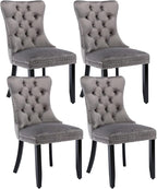 Grey Velvet Dining Chairs Set of 4, Upholstered Dining Room Chairs with Back Ring Pull Trim and Solid Wood Legs,Tufted Wingback Kitchen Chairs for Dining Room,Living Room,Kitchen(Grey)