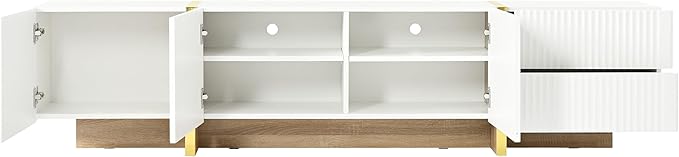 Ball & Cast Luxury Fluted TV Stand with Storage Cabinets for TVs up to 80", Modern Entertainment Center w/2 Drawers & Golden Wood Grain Leg, Media Console for Living Room,Bedroom,White