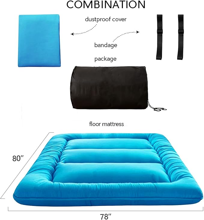 MAXYOYO Japanese Floor Mattress Futon Mattress, 4" Thicken Tatami Mat Sleeping Pad Foldable Roll Up Mat Boys Girls Dormitory Pad Kids Floor Lounger Pillow Bed, Charcoal Grey, Queen Size