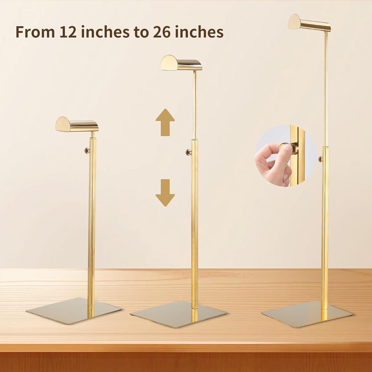 Purse Display Stand 2pack Gold Solid Bag Display Rack Counter Purse Organizer Adjustable Height Stainless Steel Hangbag Display Stand (Gold)