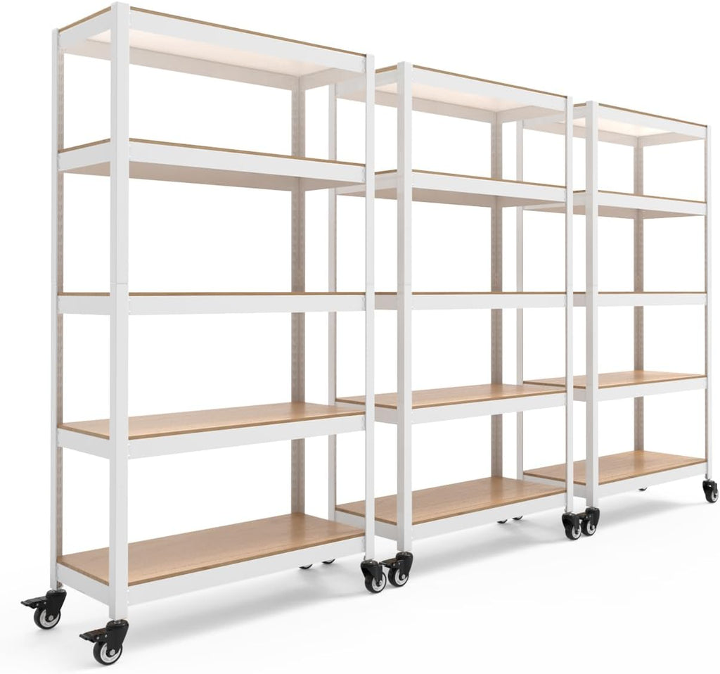 HOMEDANT House White 5-Tier Metal Rolling Cart Shelf Rack Casters Heavy Duty Wheel Shelving Unit Adjustable Utility Storage Shelves Organizer Shelf Kitchen Garage 36.2" W x 16.5" D x 69.5" H 3Pack