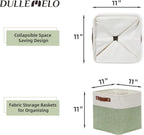 DULLEMELO Storage Baskets for Organizing, Fabric Storage Cubes for Dog Toy Box, 11 Inch Decorative Cube Storage Bins with handle for Baby Gift Basket(4 Pack - 11" White&Green)