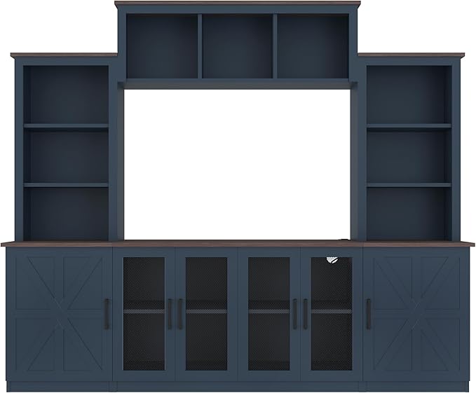 Wall Unit Entertainment Center with Charging Station and USB Charging for TVs, TV Stand with Large Storage Cabinet, Modern TV Stand Media Console with Cabinets (Blue/T)