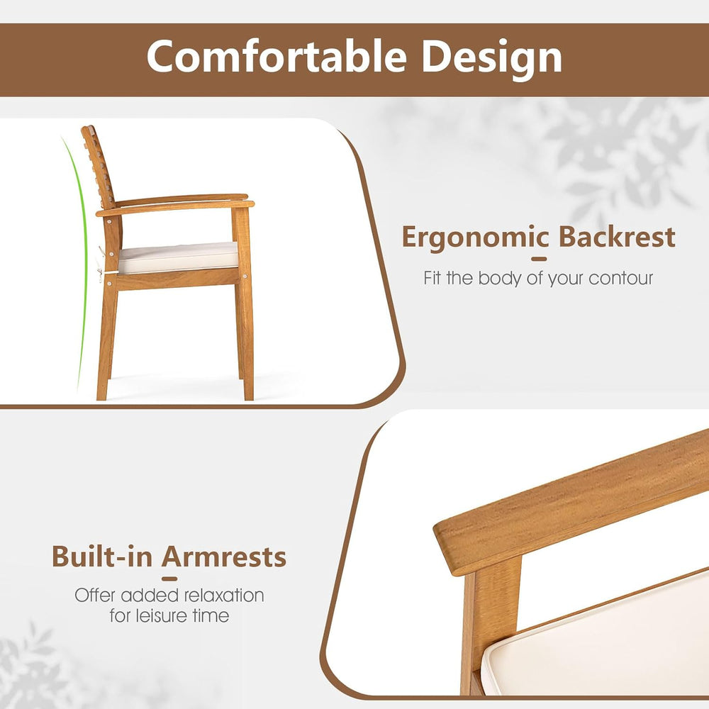 Tangkula Acacia Wood Patio Dining Chairs Set of 4 for Poolside Yard Garden
