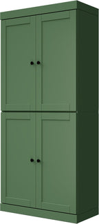 Palace Imports Solid Wood Kitchen Pantry Cabinet - 71.5" Tall x 32" Wide - Wooden Storage Cabinet w/ 4 Shaker Doors, 2 Drawers, 4 Adjustable Shelves - Green, 100% Eco-Friendly Wood, Made in Brazil