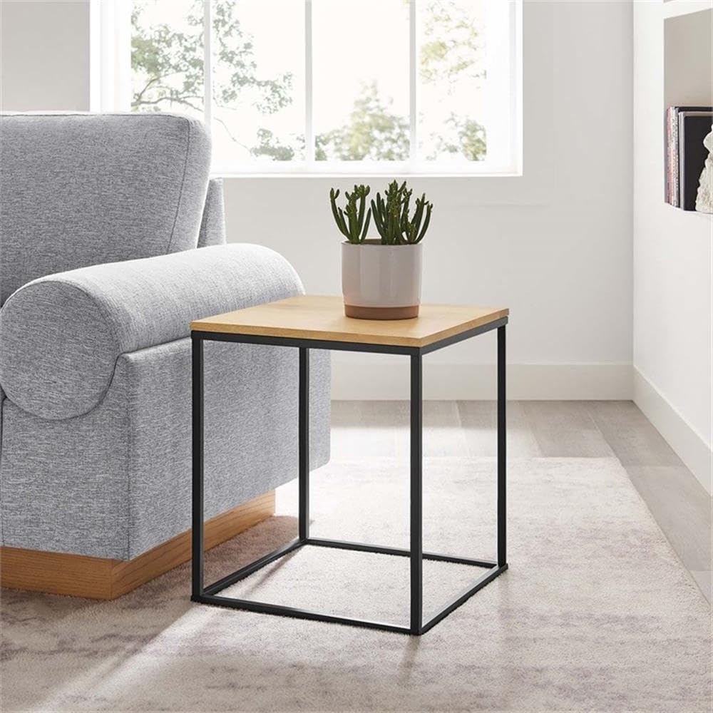 Pemberly Row Contemporary Square Wood and Metal Side Table, Solid Mango Wood ...