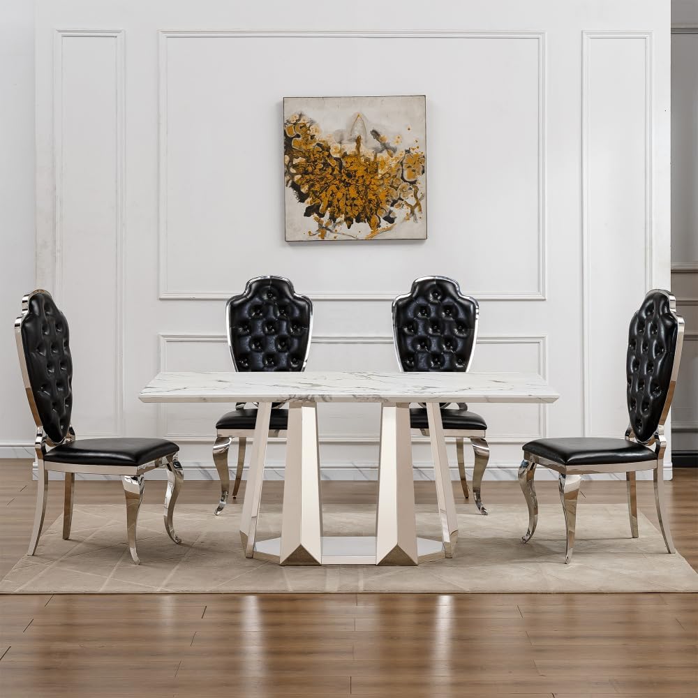 Luxury Rectangle Faux Marble 70" White Dining Table for 6-8 People, Mode...