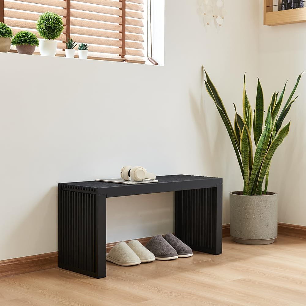 Versatile Wooden Slatted Bench - Sleek Modern Design for Dining, Entryway, Be...