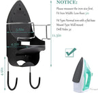 Ironing Board Hanger Wall Mount Electric Iron Holder Iron and Ironing Board Storage Organizer Shelf with Removable Hooks for Household Bathroom Laundry Room (Black)