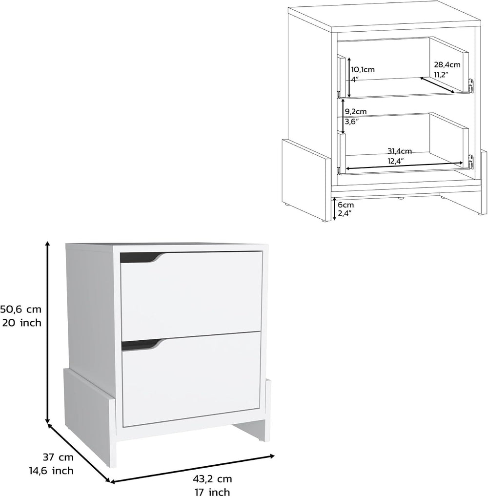 Nightstand with 2-Drawers, End Table with Sturdy Base ﻿,for Small Spaces