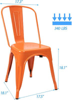 Devoko Metal Indoor-Outdoor Chairs Distressed Style Kitchen Dining Chairs Stackable Side Chair with Back Set of 4 (Orange)