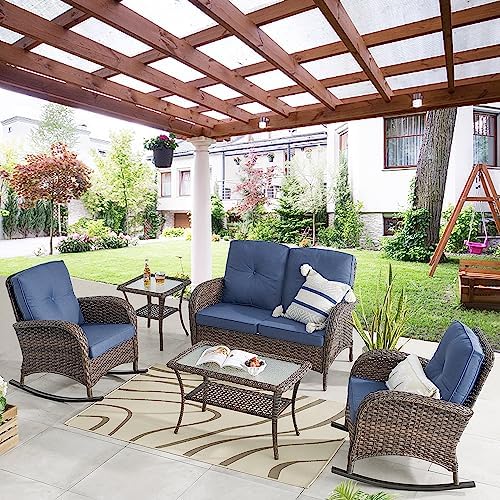 Belord Patio Rocking Chair Wicker Chair, 1 Piece Outdoor Rocking Chair Seatin...