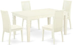 East West Furniture WEIP5-WHI-C 5 Piece Dining Room Table Set Includes a Rectangle Kitchen Table with Butterfly Leaf and 4 Linen Fabric Upholstered Dining Chairs, 42x60 Inch, Linen White