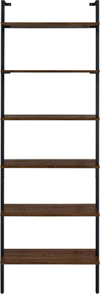Coaster Home Furnishings - Owens - Wood and Metal - 6-Shelf Wall Mounted Bookshelf with Ladder Design and Transitional Style - Home Office & Living Room - 96-Inch - Walnut & Black - 980072