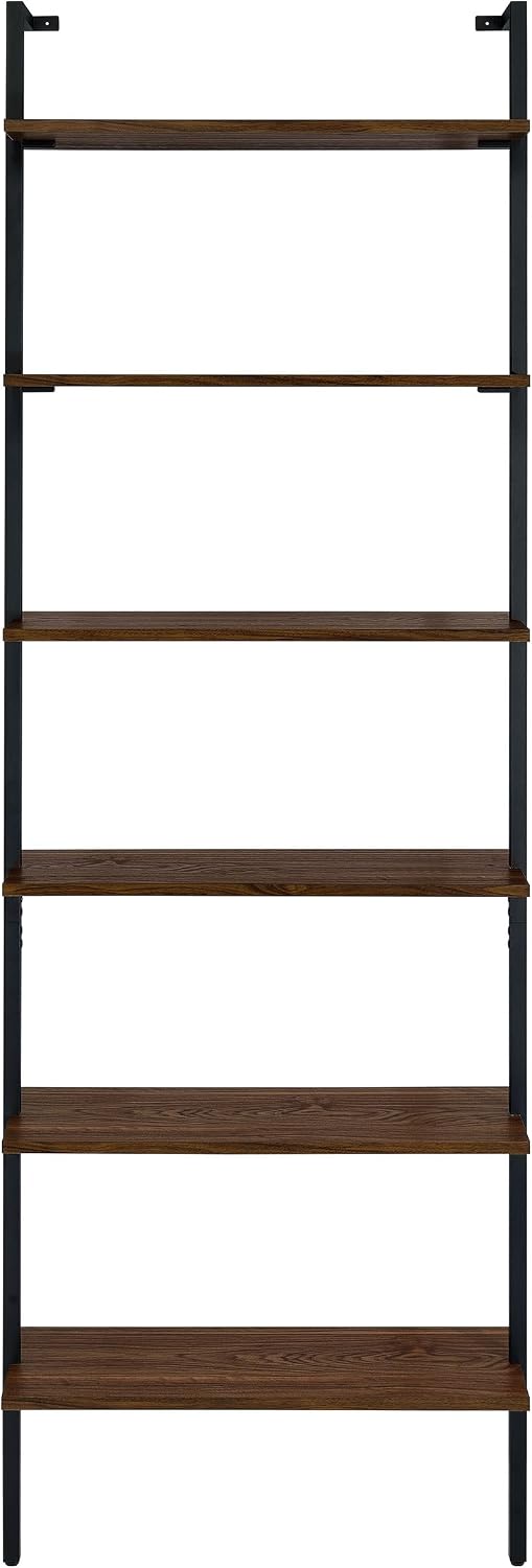 Coaster Home Furnishings - Owens - Wood and Metal - 6-Shelf Wall Mounted Bookshelf with Ladder Design and Transitional Style - Home Office & Living Room - 96-Inch - Walnut & Black - 980072