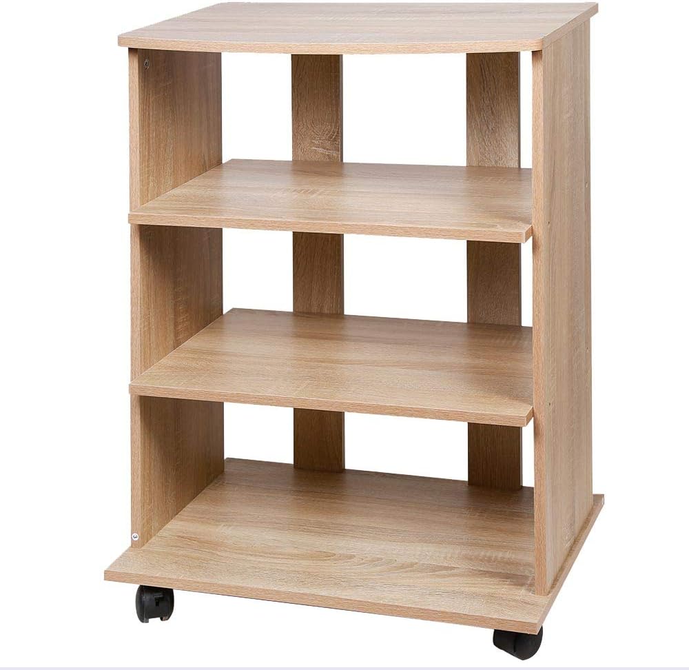 BAKAJI MDF Wood TV Unit with 3 Shelves for Video Games DVD and 4 Wheels Cabinet Trolley TV Stand Modern Design Size 60 x 45 x 80.5 cm (Oak)