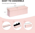 43 Inches Storage Ottoman Bench - Extra Large Foldable Ottoman with Storage, Bench for Living Room, Bedroom, Entryway - Pink