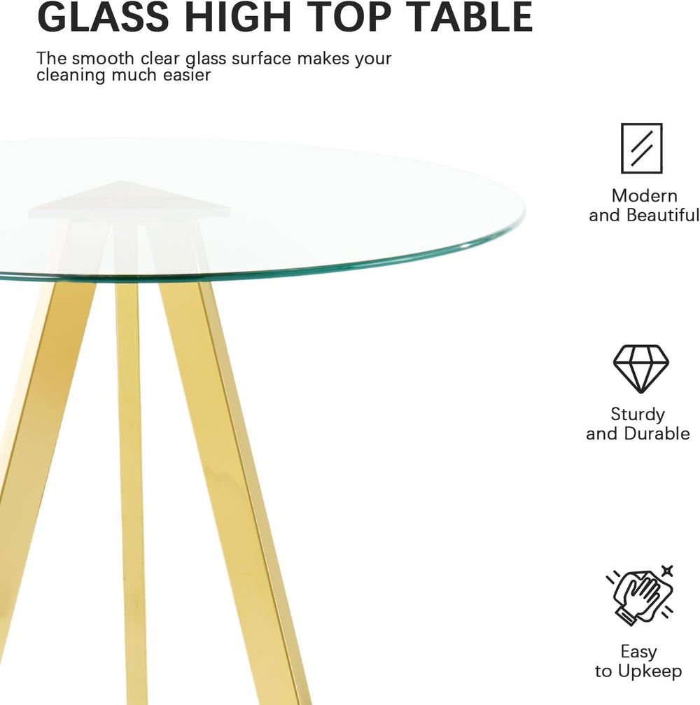 31.5'' Glass Round Bar Table with Stools Set for 2, Modern High Top P...