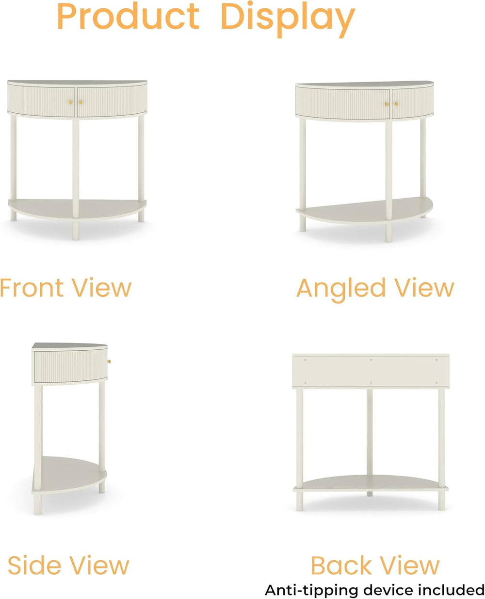 Entryway Table, Artisan-Crafted Half Moon Fluted Console Tables with 2 Rattan...