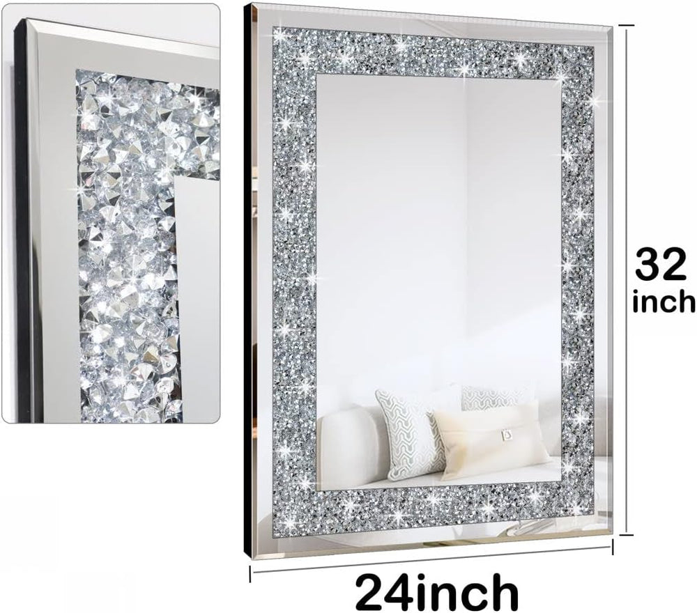 QMDECOR Crystal Crush Diamond Rectangle Silver Mirror for Wall Decoration 24x...