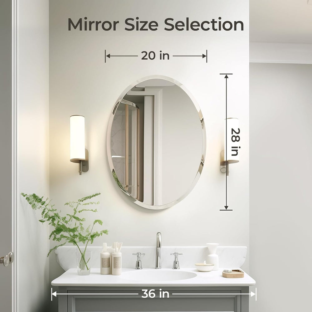 USHOWER Bathroom Mirror for Over Sink, 20x28 Inch Oval Frameless Mirror
