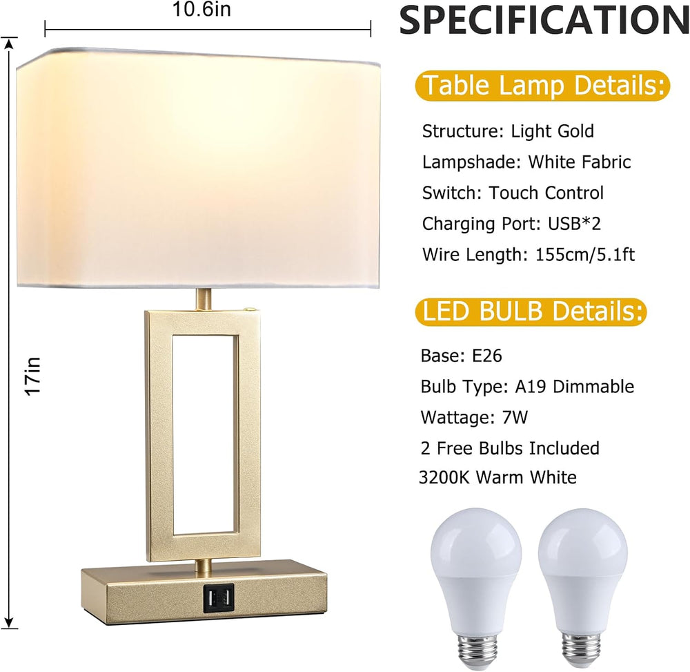 BrightWe Set of 2 Table Lamps with Dual USB Ports,Touch Control Bedside Lamps...