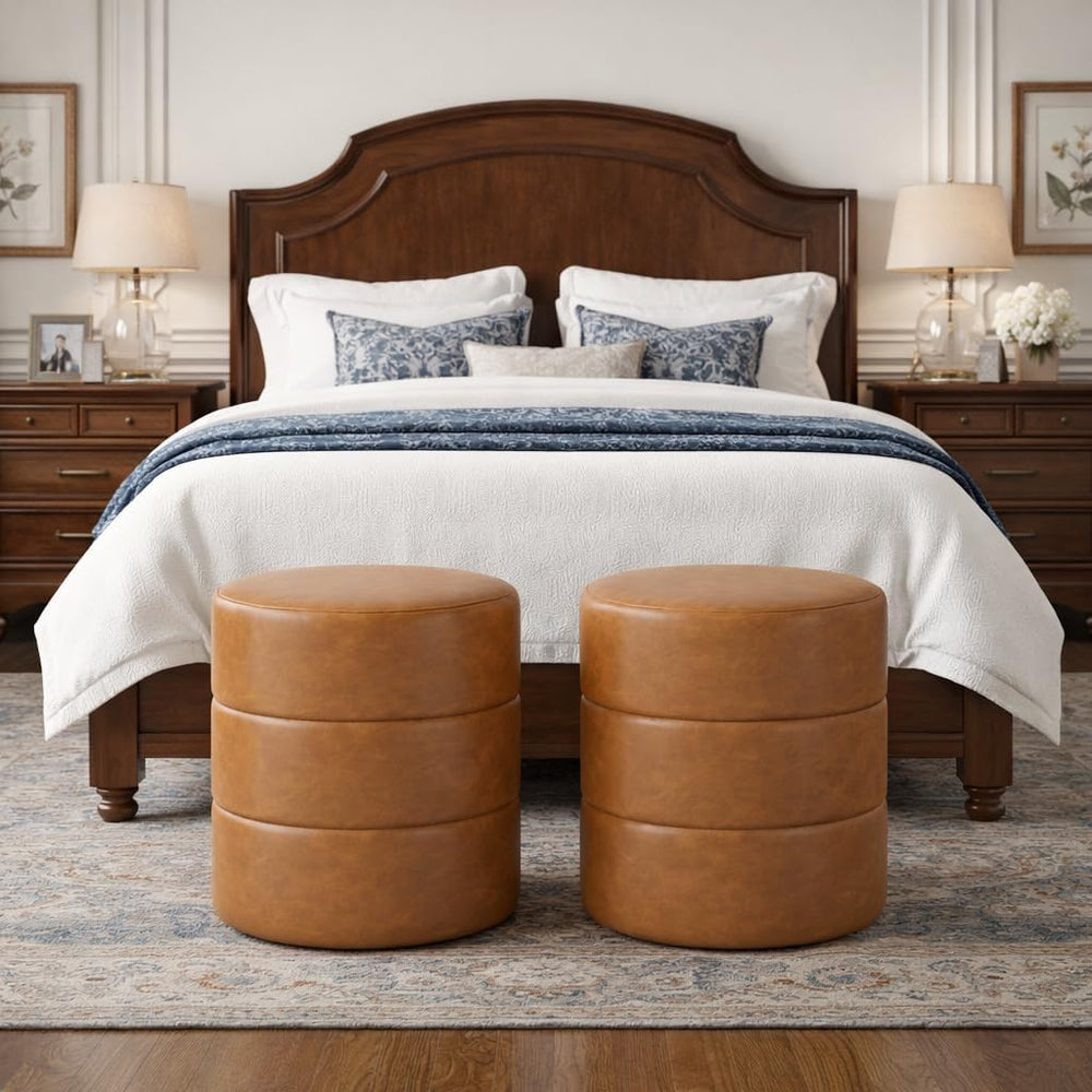 Spatial Order Upholstered Faux Leather Round Ottoman (No Lid, Seat Only) | Sp...