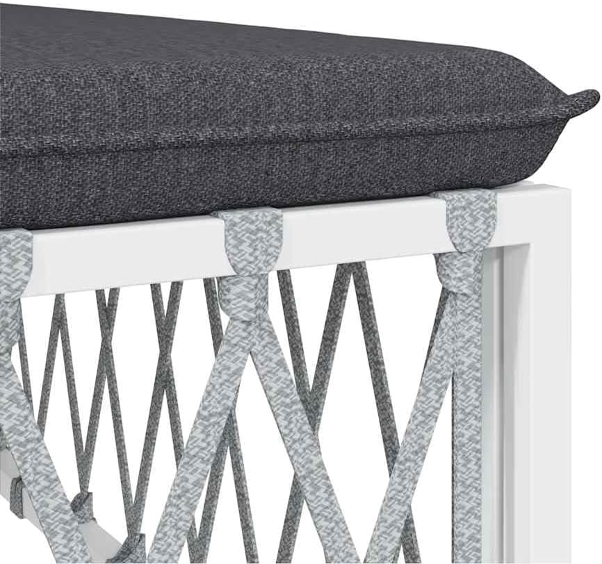 Patio Footstool with Cushion, White Woven Fabric Garden Ottoman, Powder-Coate...